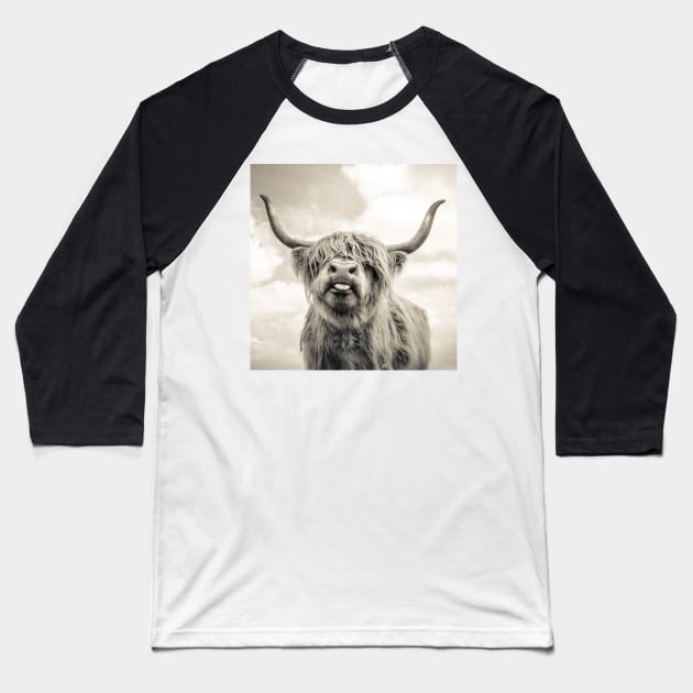 Cheeky Highland Cow Baseball T-Shirt by wildtribe